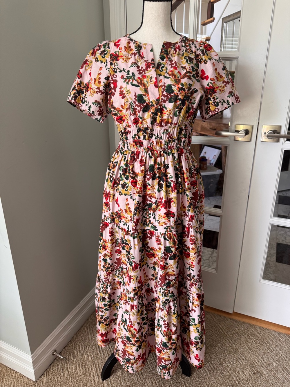 Anthropologie Maeve Somerset Tiered Maxi Dress pink floral Sm Cottage Romantic - Picture 4 of 16